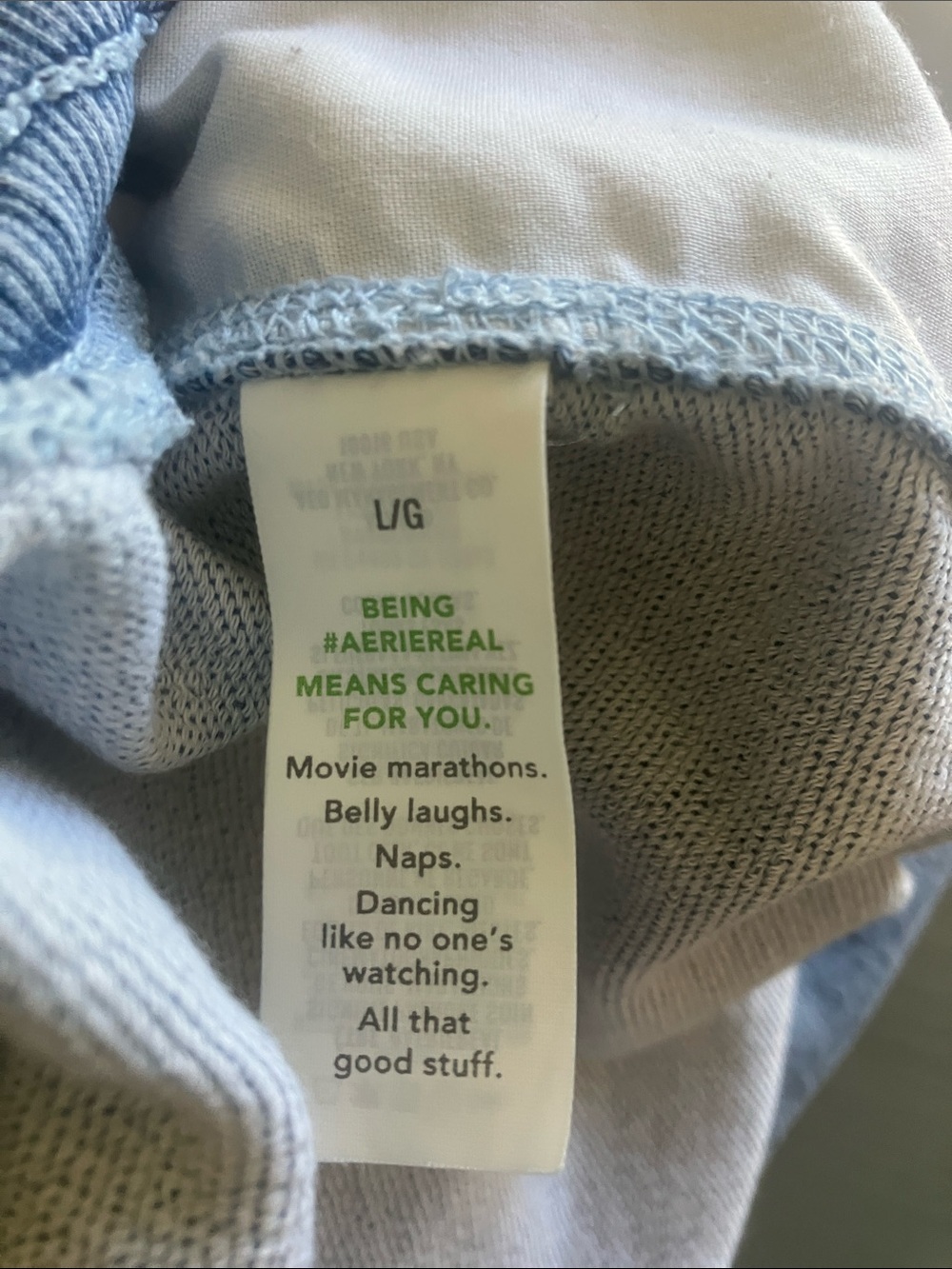 AERIE Real Soft Wide-Leg Jogger Style Blue Denim Pull-On Pants Raw Hem Size L - Picture 11 of 14
